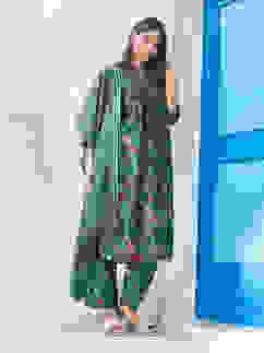 Green Poly Cotton Layered Kurta Narrow Palazzo Suit Set image number 0
