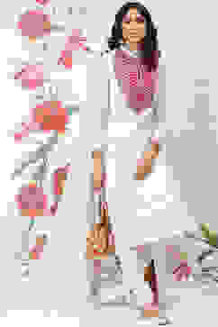 Rohit Bal Off White Silk Straight Embroidered Suit Set image number 0