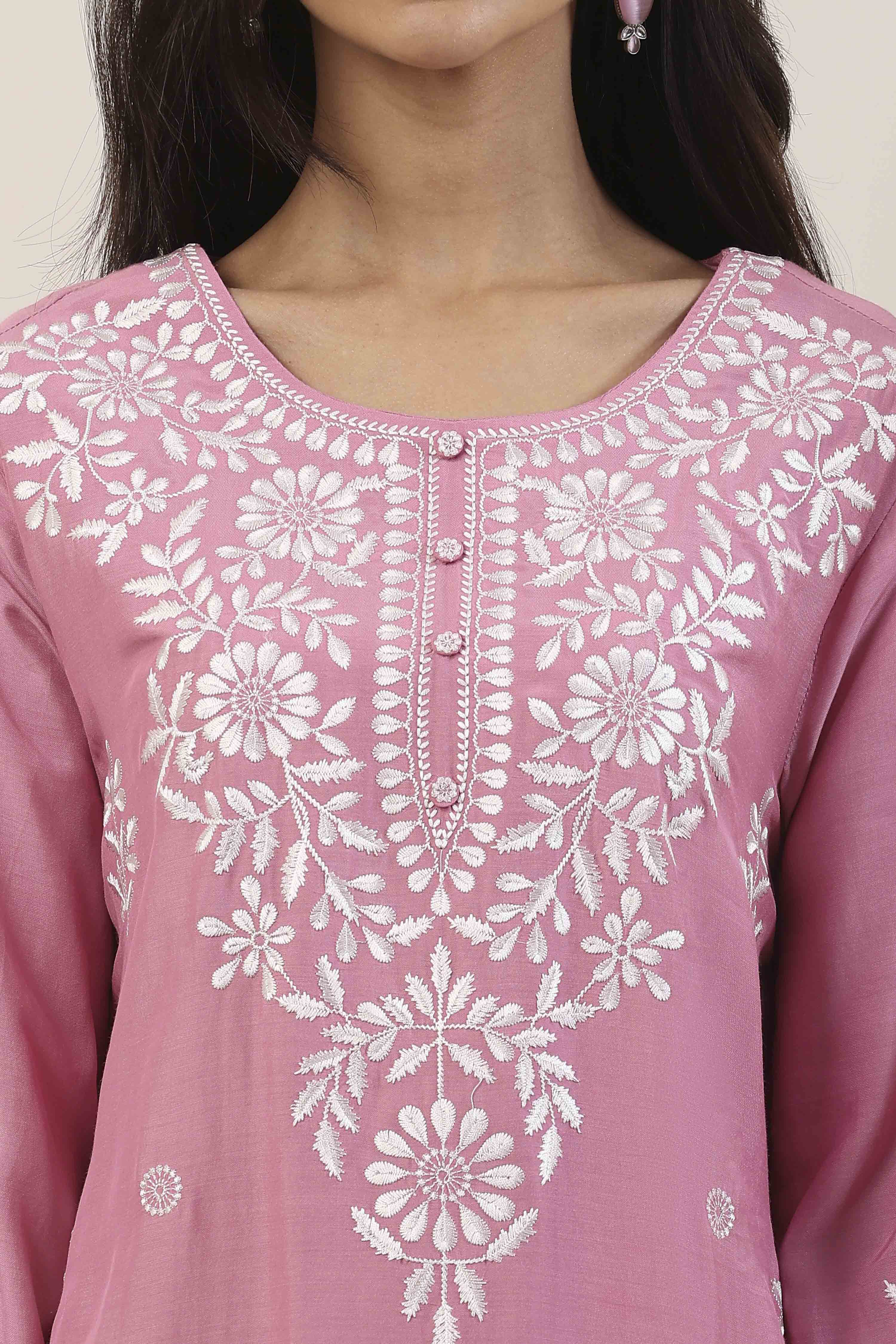 Blue Poly Viscose Straight Suit Set image number 1