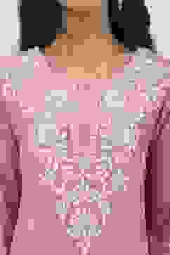 Pink Poly Viscose Straight Suit Set image number 1