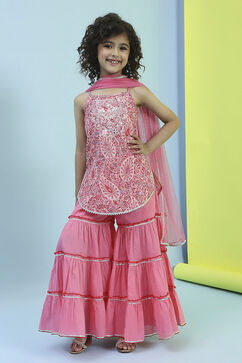 Pink Cotton Printed Strappy Suit Set image number 0