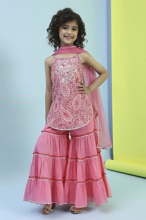 Pink Cotton Gathered Suit Set image number 0