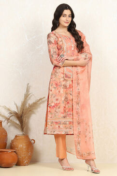 Peach Muslin Unstitched Suit Set image number 6