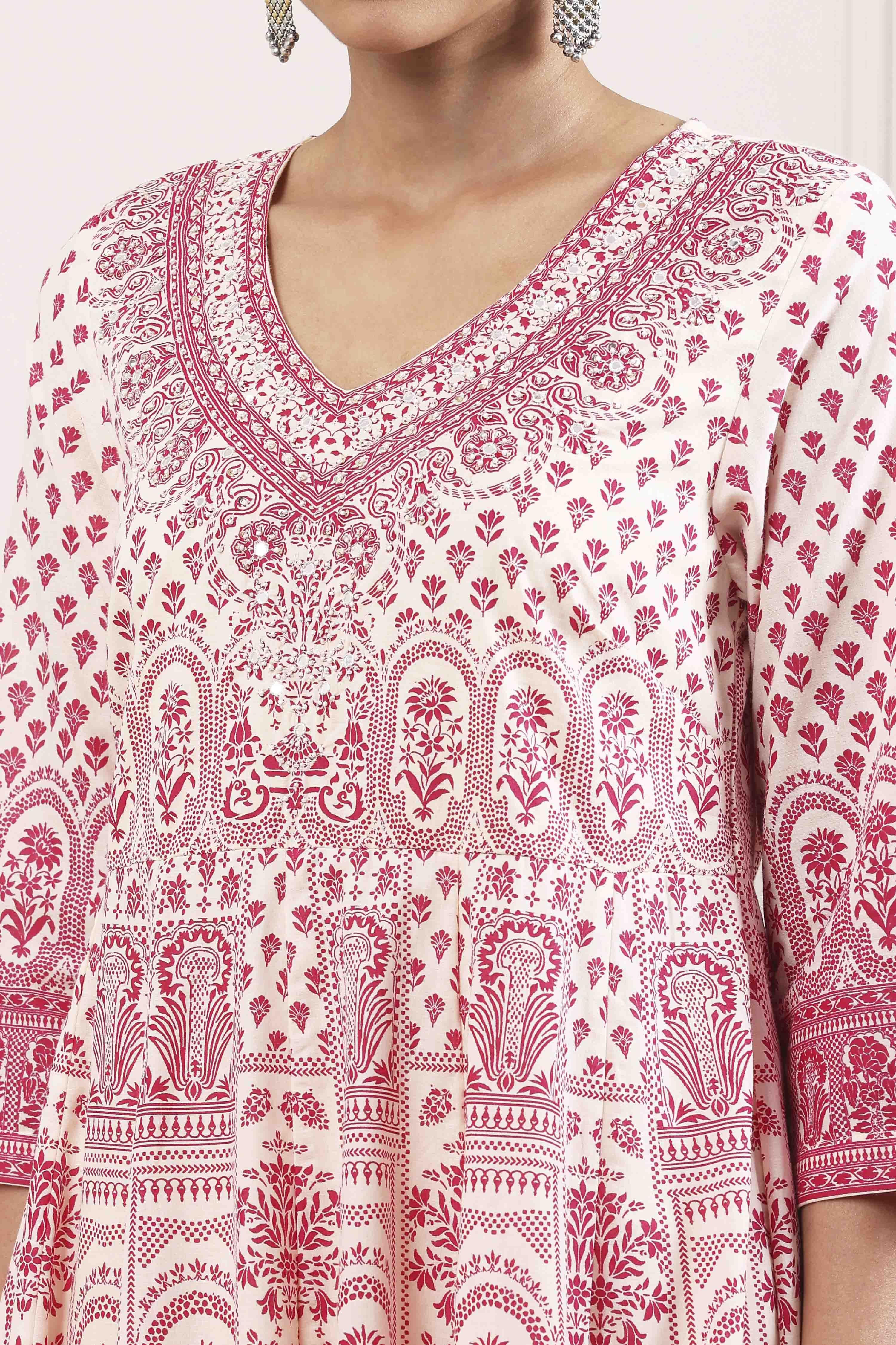 Pink Cotton Kalidar Suit Set image number 1