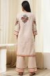 Peach-Toned Cotton Straight Suit Set image number 4