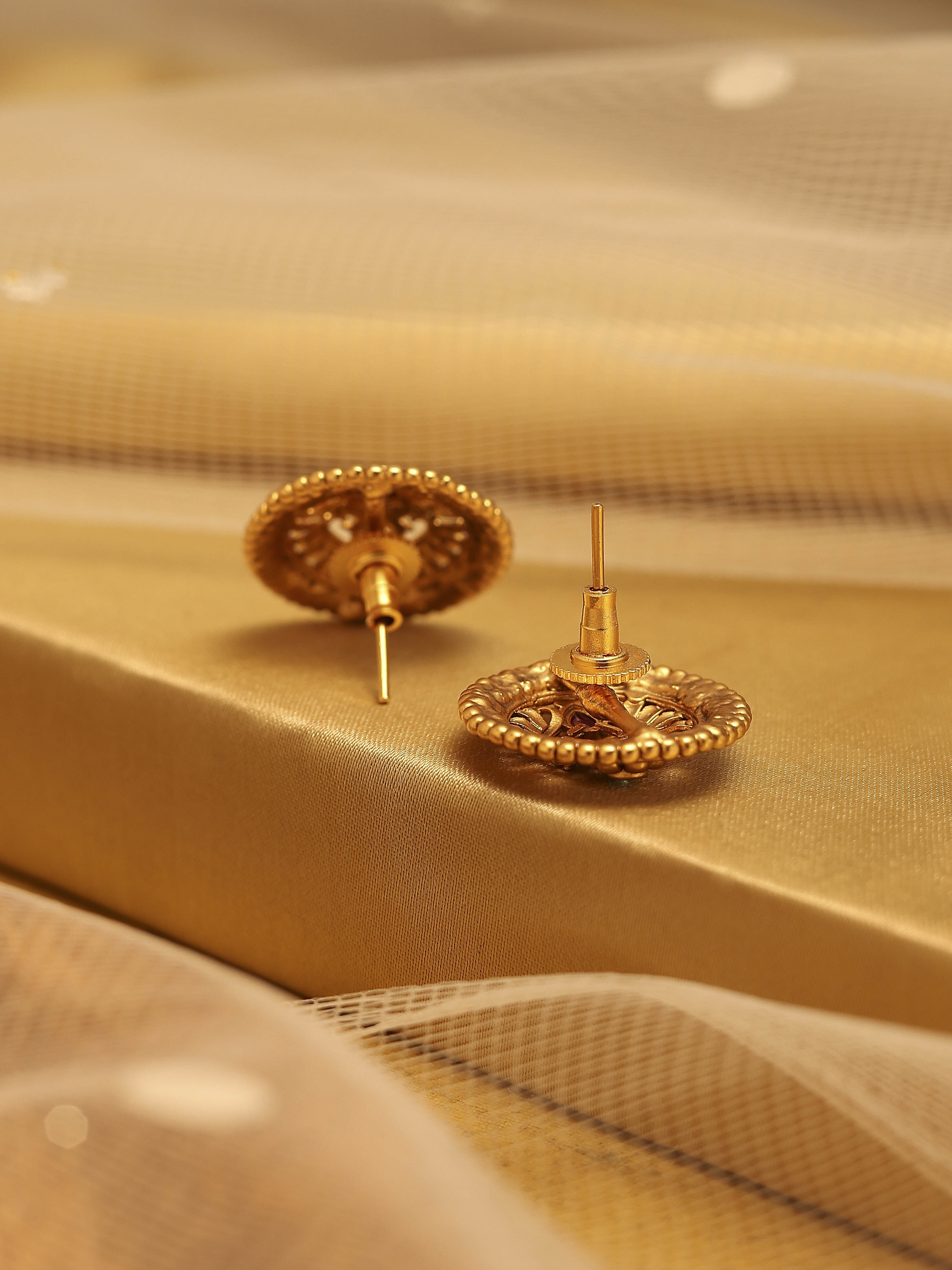 Pink Gold Plated Brass Stud Earrings image number 2