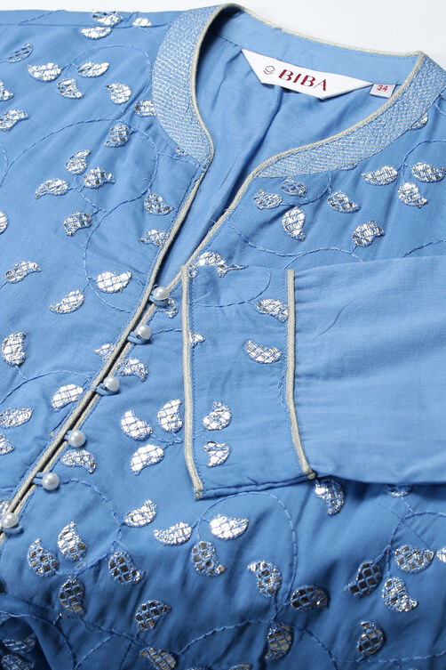 Blue Cotton Anarkali Kurta Skirt Suit Set image number 1