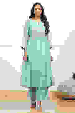 Powder Blue Silk Chanderi Embroidered Kalidar Suit Set image number 6