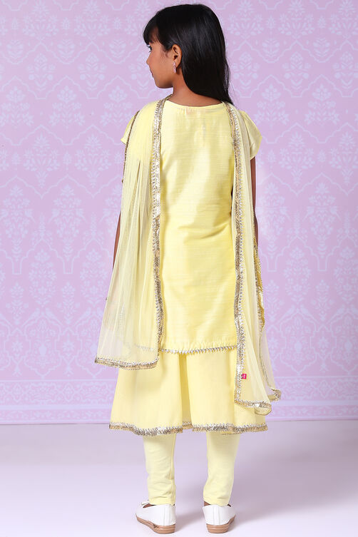 Yellow Poly Viscose Double Layered Kurta Churidar Suit Set image number 7