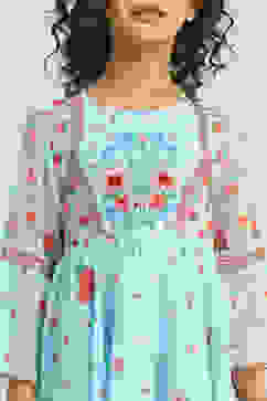 Sky Blue Printed Gathered Asymmetric Dress image number 1