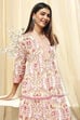 Pink and Off-White Cotton Printed Gathered Kurta Set image number 0