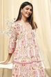 Pink and Off-White Cotton Printed Gathered Kurta Set