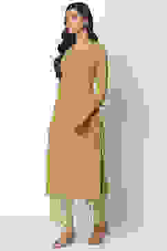 Olive Green Viscose Straight Kurta Palazzo Suit Set image number 3