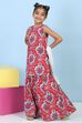 Red Cotton Printed Straight Suit Set image number 3