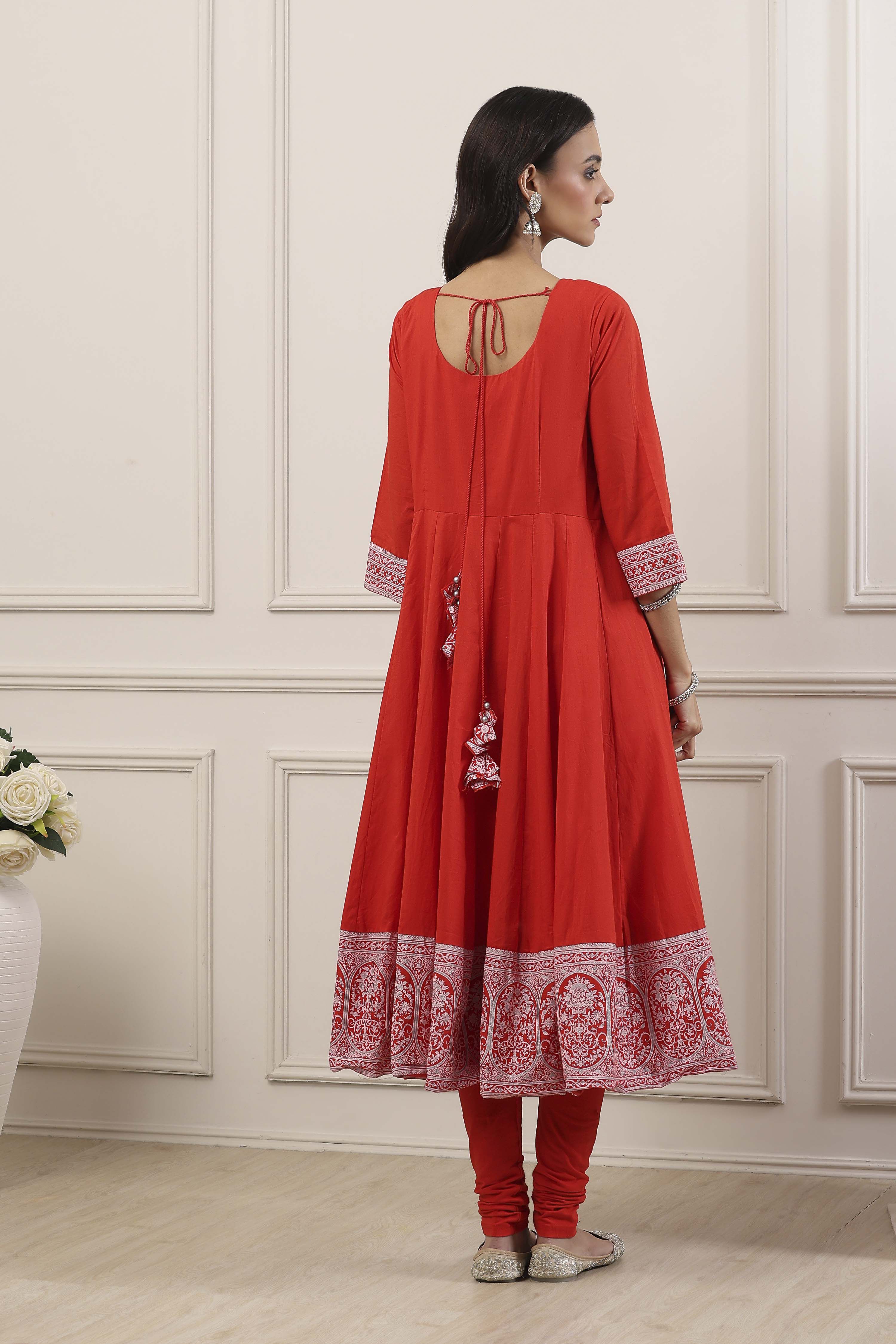 Green Cotton Kalidar Suit Set image number 3