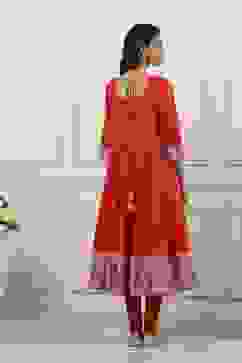 Red Cotton Kalidar Suit Set image number 3