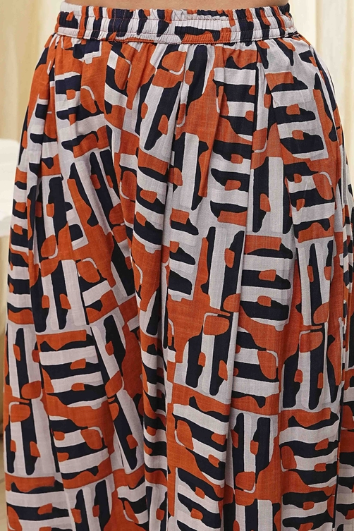 Orange and Beige Printed Straight Suit Set image number 2