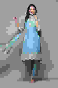 Powder Blue Polyester Straight Kurta Salwar Suit Set image number 0