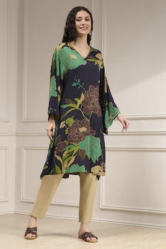 Charcoal Viscose Rayon A-Line Printed Kurta image number 3