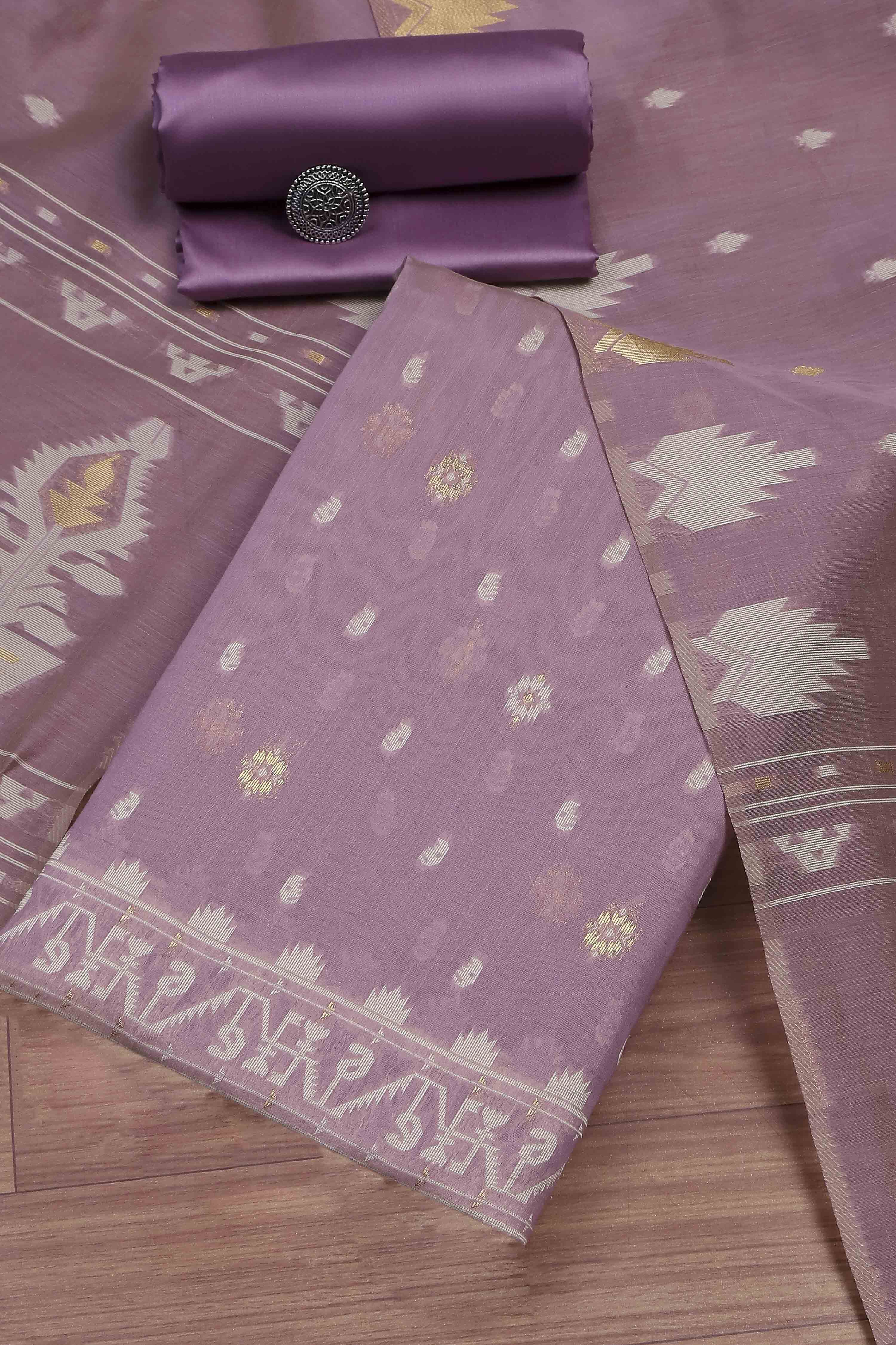 Light Blue Cotton Jamdani Unstitched Suit Set image number 0