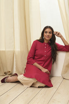 Cherry Red Rayon Straight Kurta Palazzo Suit Set image number 5