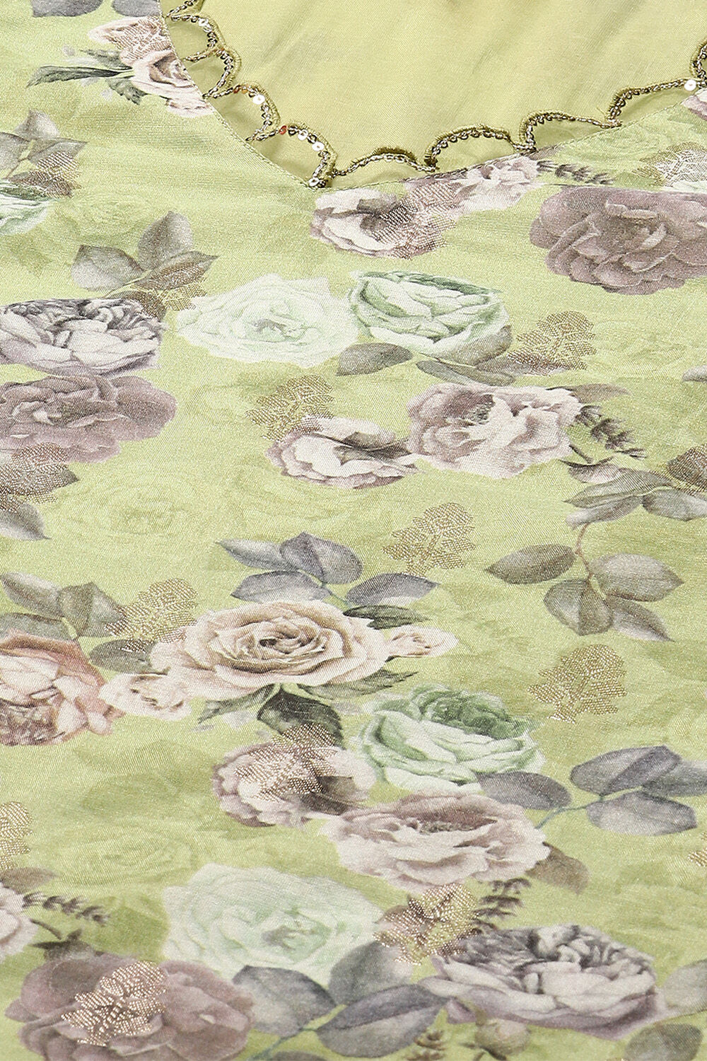 Green Cotton Blend Floral Straight Suit Set image number 1