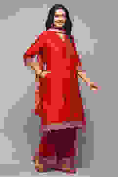 Red Chanderi Straight Kurta Suit Set image number 6