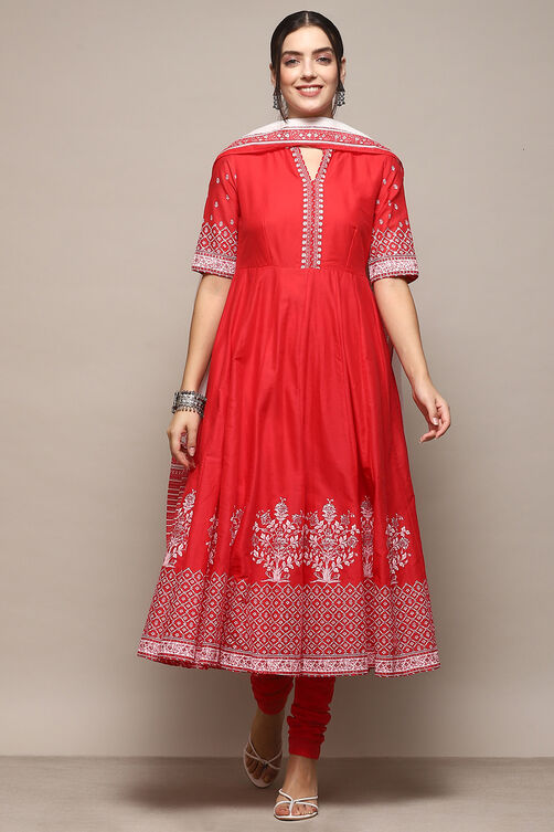 Black Cotton Anarkali Printed Kurta Churidar Suit Set image number 7