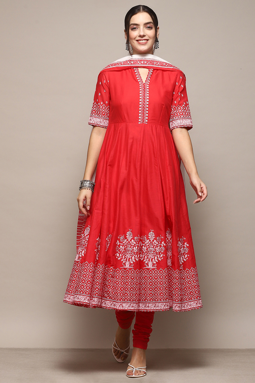 Black Cotton Anarkali Printed Kurta Churidar Suit Set image number 7