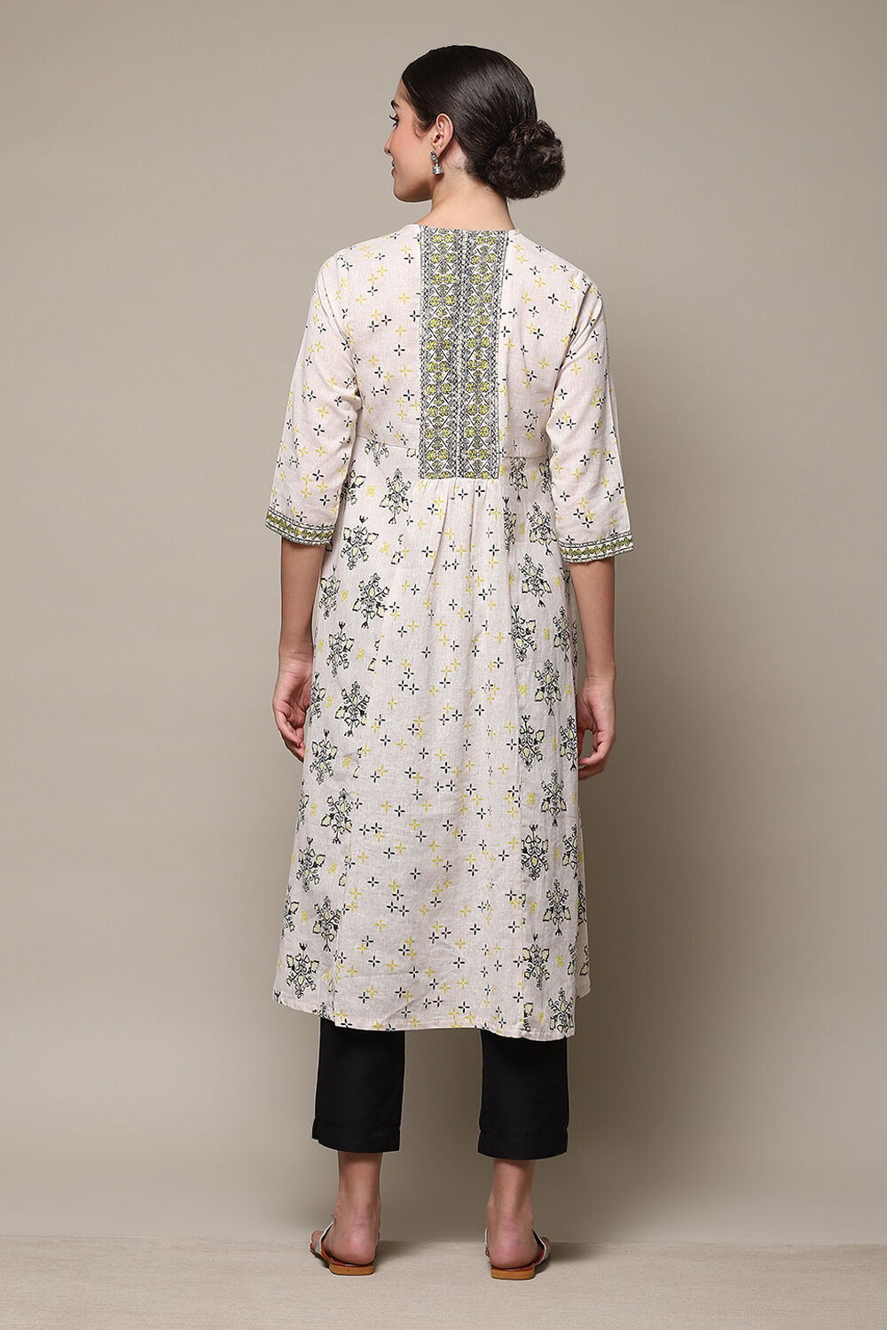 Marine Blue Cotton Blend A-Line Printed Kurta image number 4
