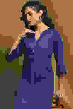 Indigo Cotton Blend Solid Straight Kurta image number 1