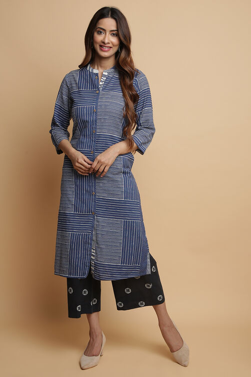 Blue Cotton Blend Straight Kurta Pants Suit Set image number 0
