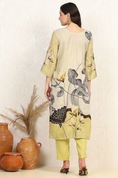 Lime Green Linen Blend Unstitched Suit Set image number 5