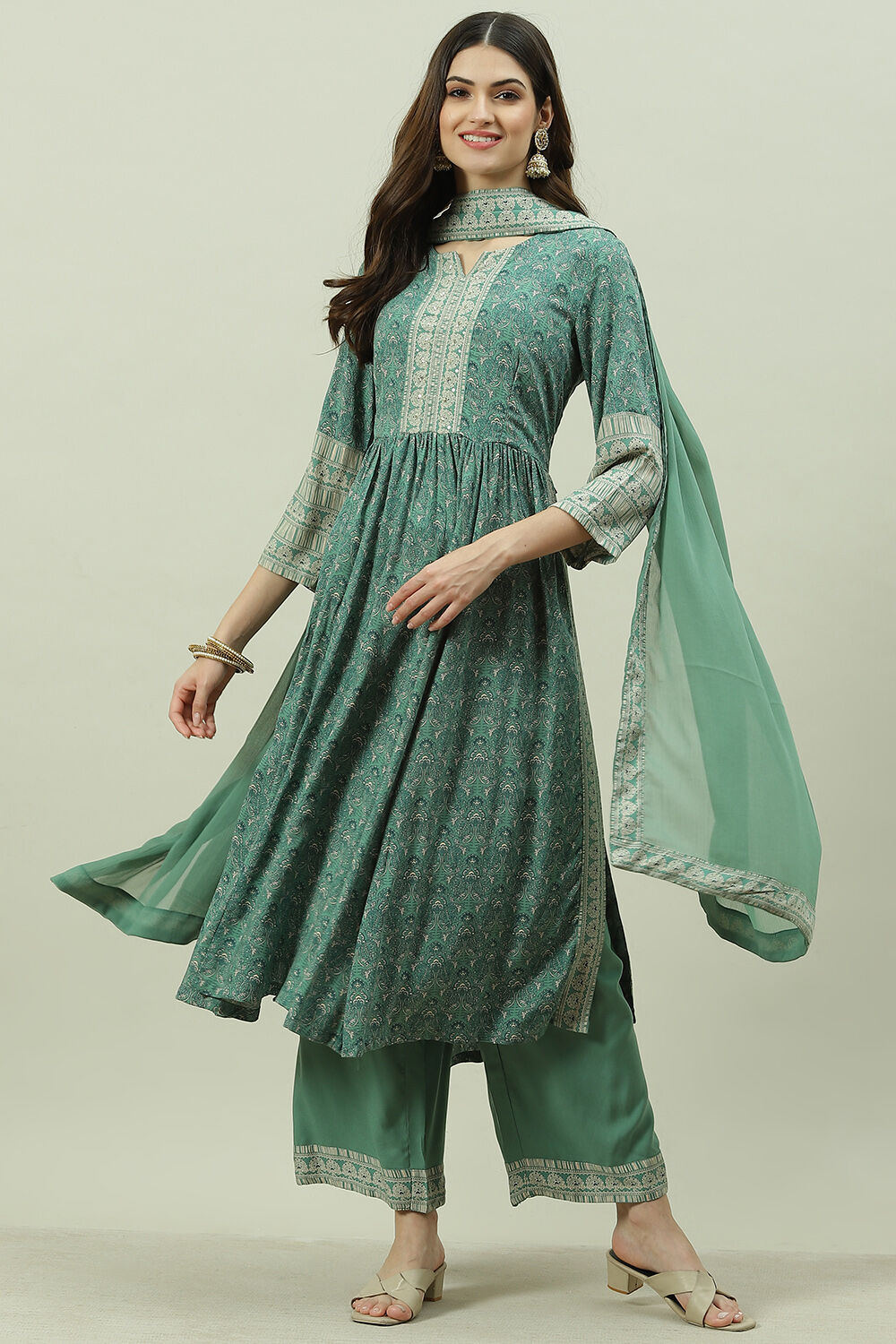 Blue Rayon A-Line Kurta Palazzo Suit Set image number 0