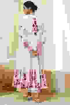 Off-White and Red Anarkali Fusion Set image number 4