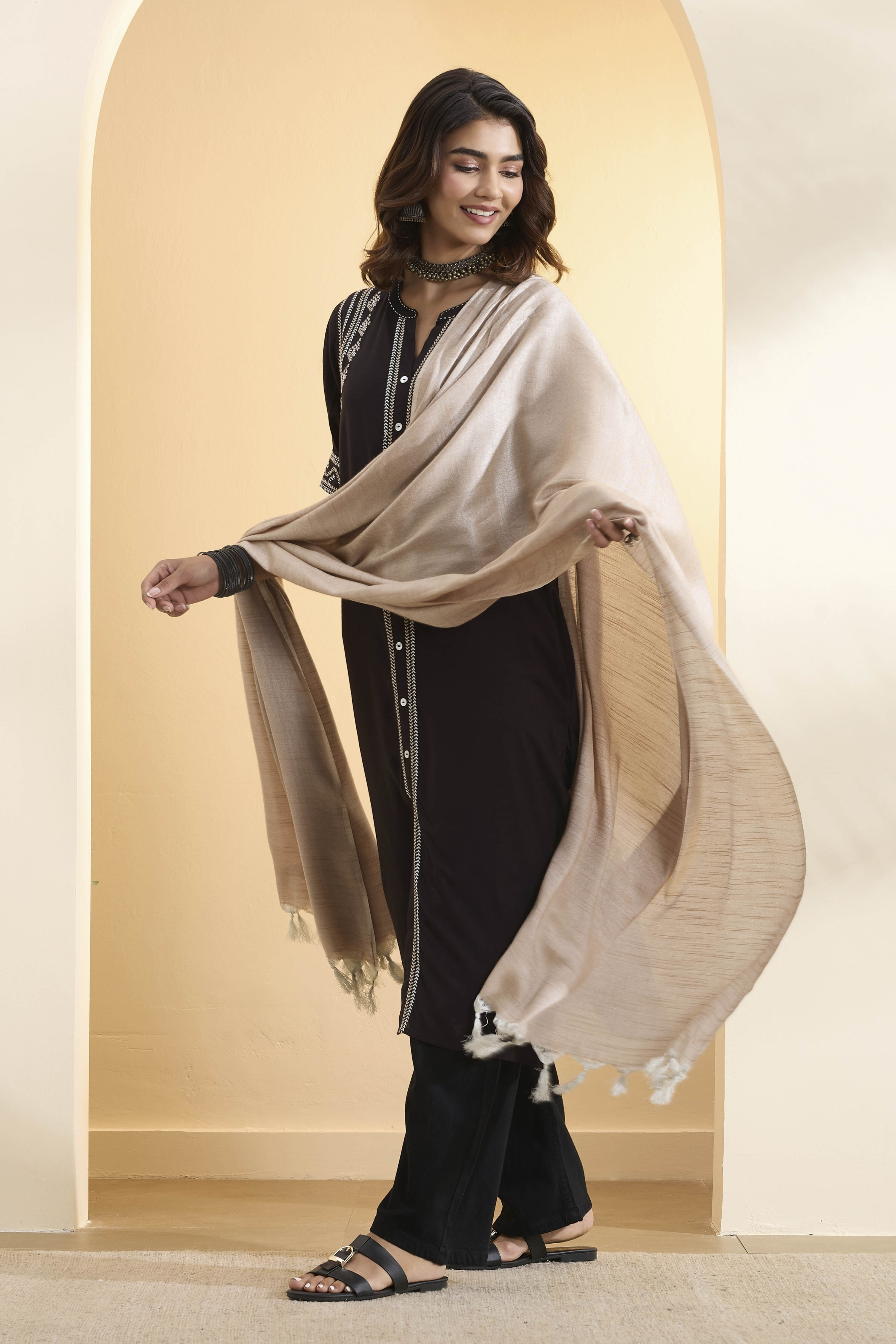biba Light Gold Dupion Viscose Shimmer DupattaLight Gold Dupion Viscose Shimmer Dupatta-picture-16