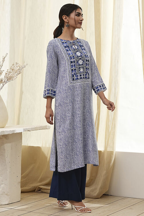 Indigo Printed Straight Kurta image number 4