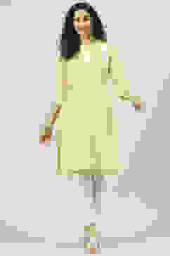 Yellow Art Silk Straight Embroidered Kurta image number 5