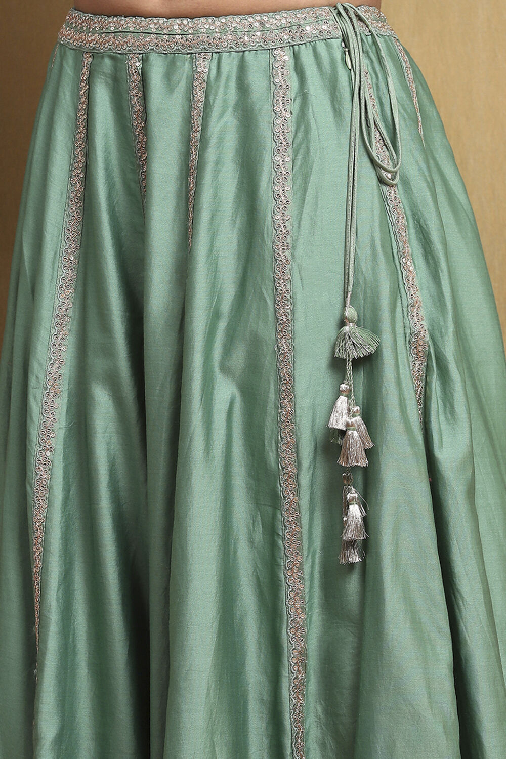 Sea Green Chanderi Silk Lehenga Set image number 2