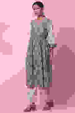 Grey Cotton A-Line Kurta Set image number 5