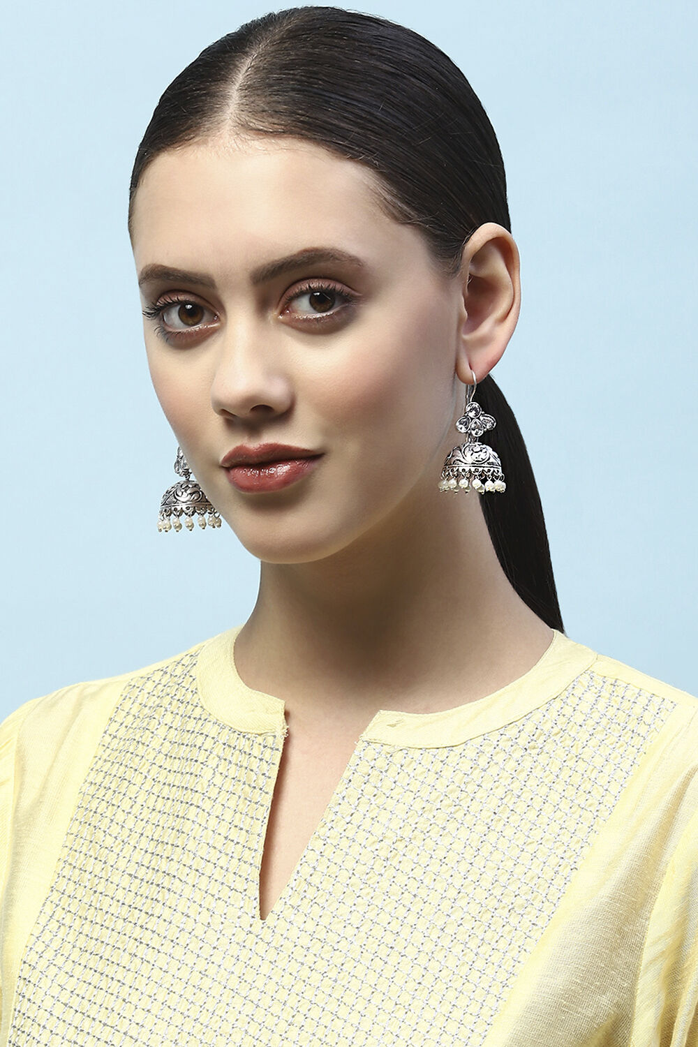 White Oxidised Stone Studded Everyday Jhumkas image number 1