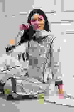 Natural White Chanderi Embroidered Straight Suit Set image number 0