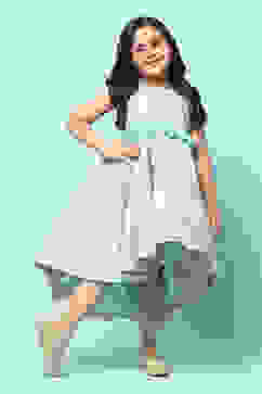 Aqua Green Poly Jacquard Flared Yarndyed Dress image number 6