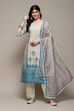 Beige Chanderi Blend Machine Embroidered Unstitched Suit Set image number 1