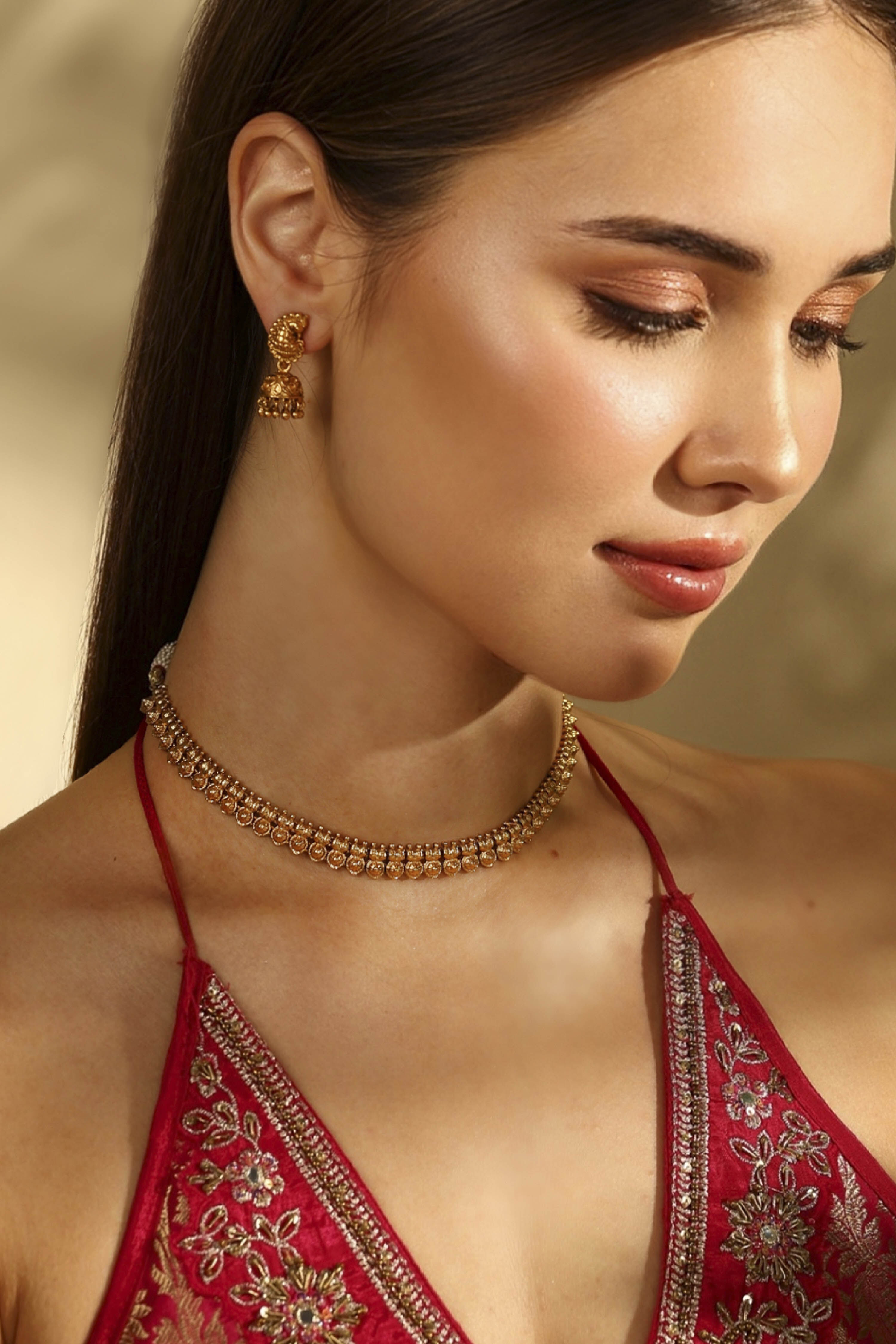 Gold-Plated Brass Coin Choker Set image number 3