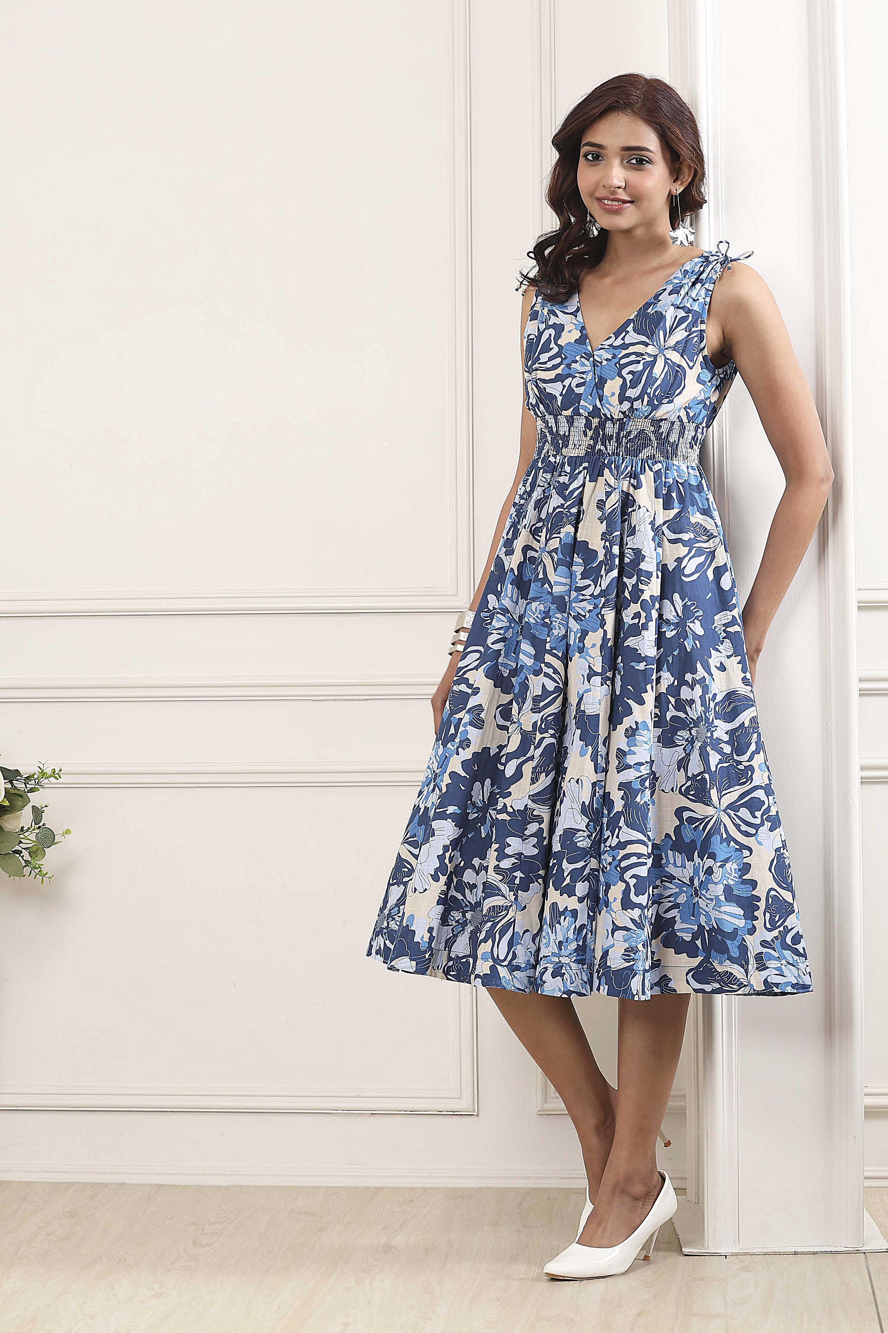 Blue Cotton Kalidar Dress image number 0