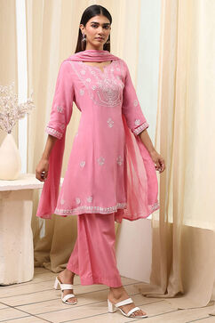 Pink Viscose Kalidar Suit Set image number 5