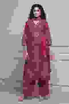 Red Cotton Printed Straight Suit Set image number 6