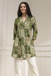 Olive Green Pleated Straight Short Kurta image number 5