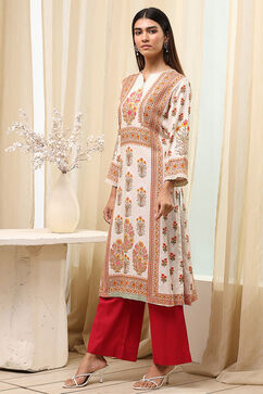 Off-White Printed Straight Kurta image number 2